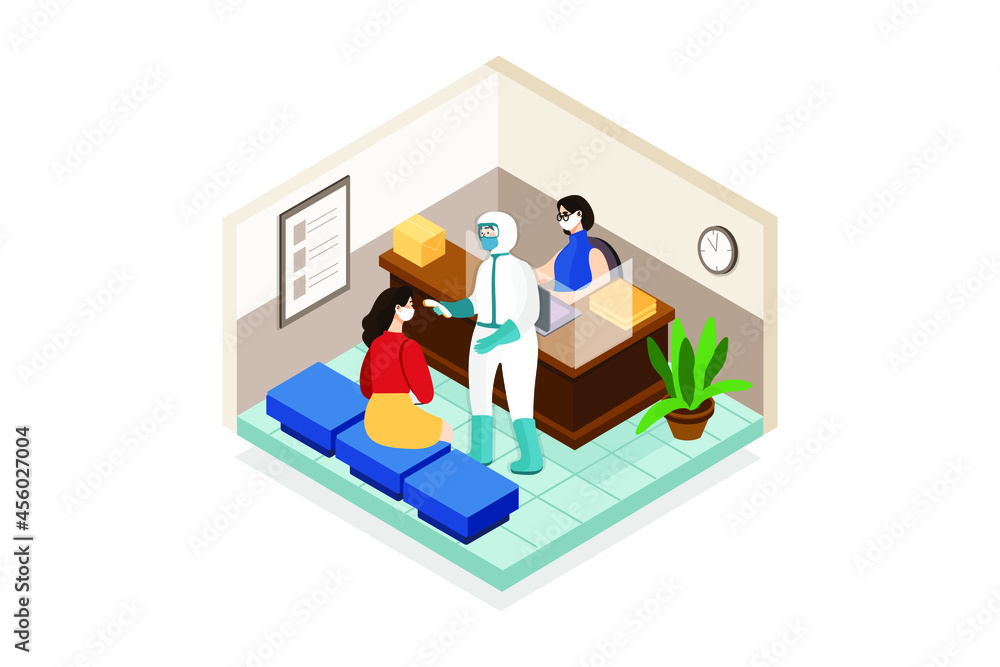 Doctor checking the patient temperature at the bank Doctor checking the patient temperature at the bank