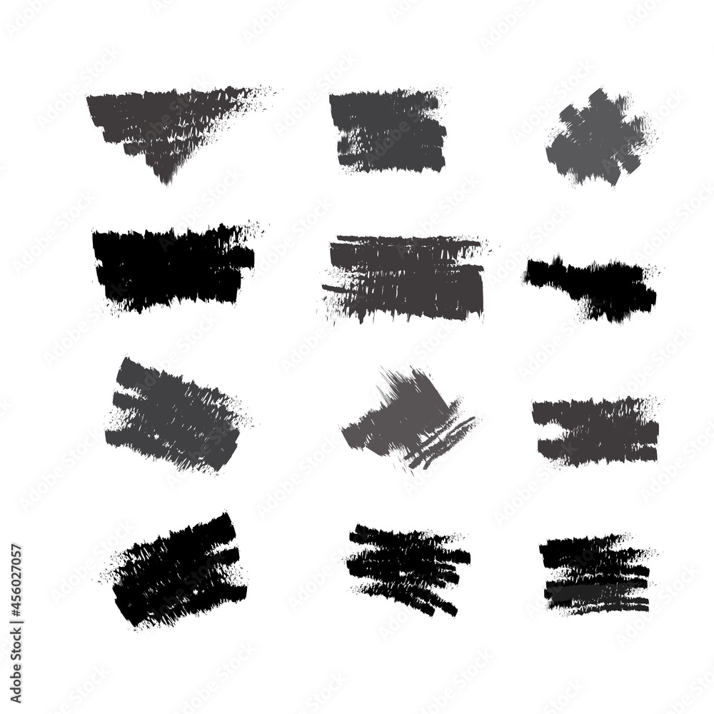 Brush stoke elements set. Icon, sale and shop sign. Splash, text box, banner. Brushes. Strokes. Splash. Line, simple rules. Black strokes. Dialogue text. UI. UX elements.  