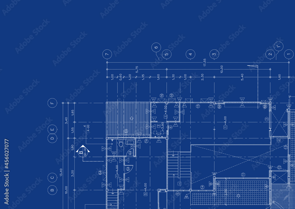 Floor plan designed building on the drawing. Floor plan designed building on the drawing.