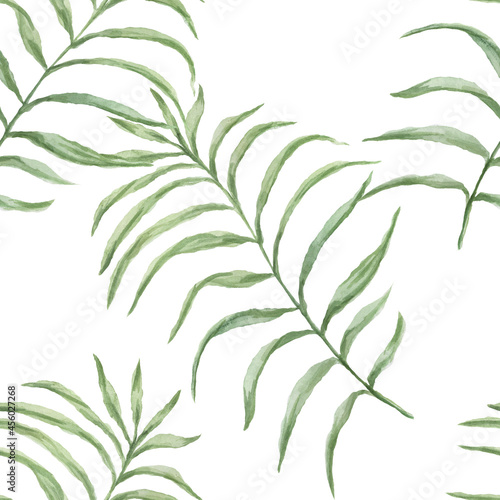Leaves tropical jungle watercolor hand drawn illustration. Print textile patern seamless set separately on white background wildlife