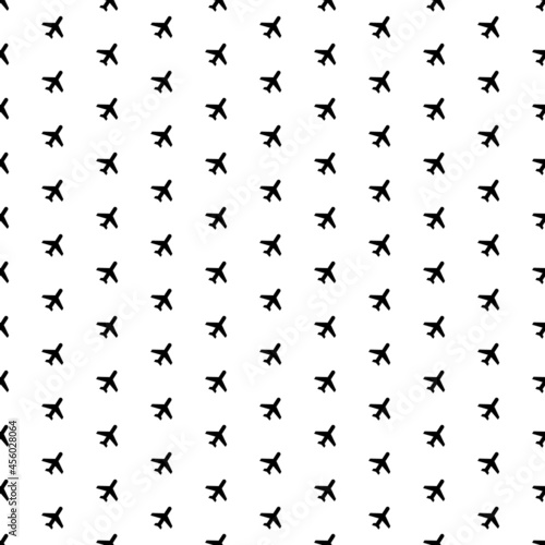 Square seamless background pattern from geometric shapes. The pattern is evenly filled with big black plane symbols. Vector illustration on white background