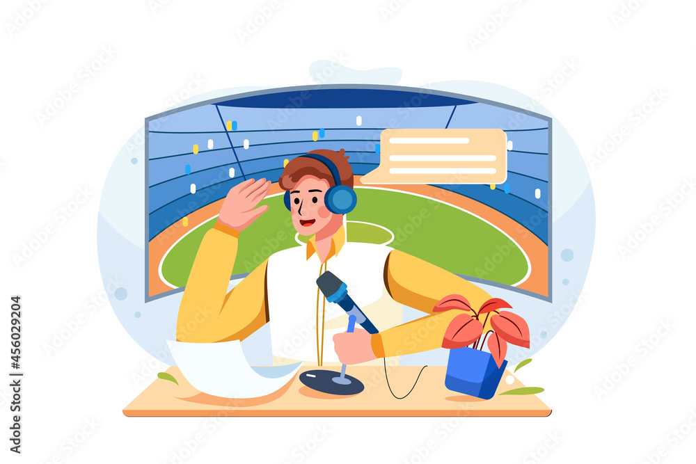 Sports commentator Illustration concept. Flat illustration isolated on white background.