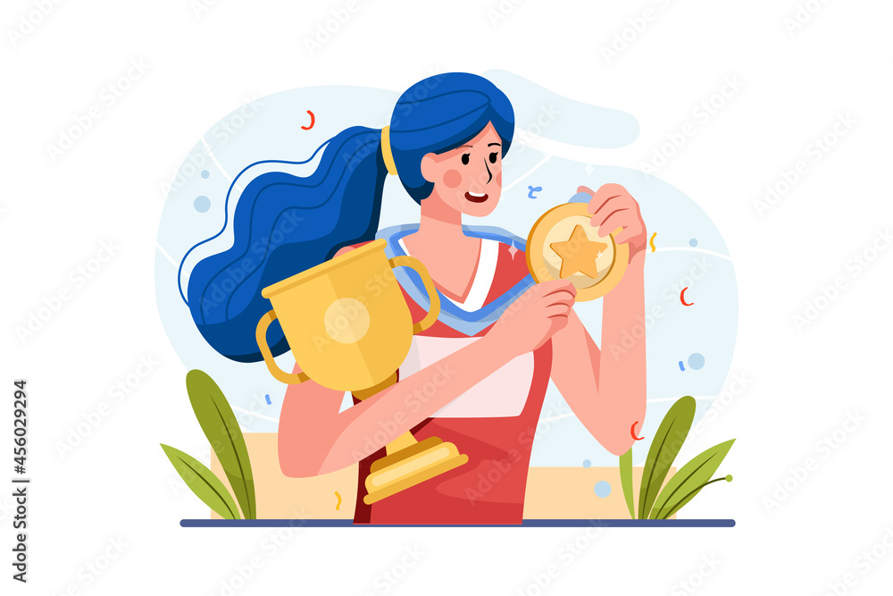 Winner gets a gold medal Illustration concept. Flat illustration isolated on white background. Winner gets a gold medal Illustration concept. Flat illustration isolated on white background.