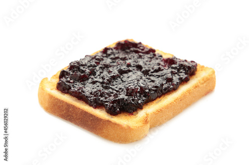 Toast with jam isolated on white background