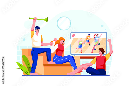 Supporter Watching Match On TV Illustration concept. Flat illustration isolated on white background.