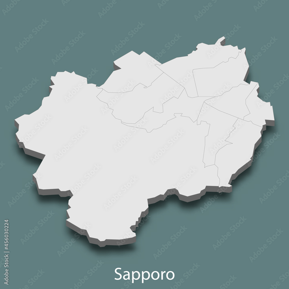 3d isometric map of Sapporo is a city of Japan