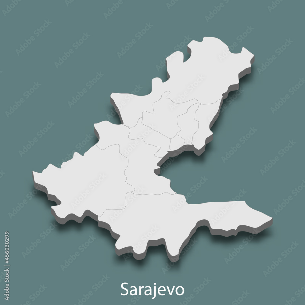 3d isometric map of Sarajevo is a city of Bosnia