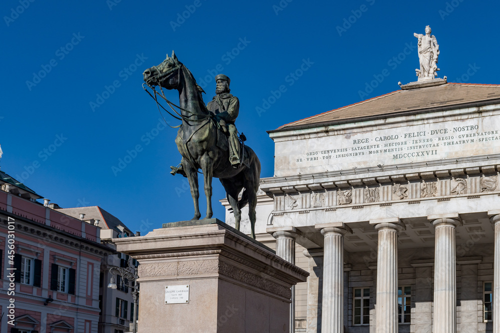 Italy. Liguria. Genoa. Equestrian statue of Guiseppe Garibaldi