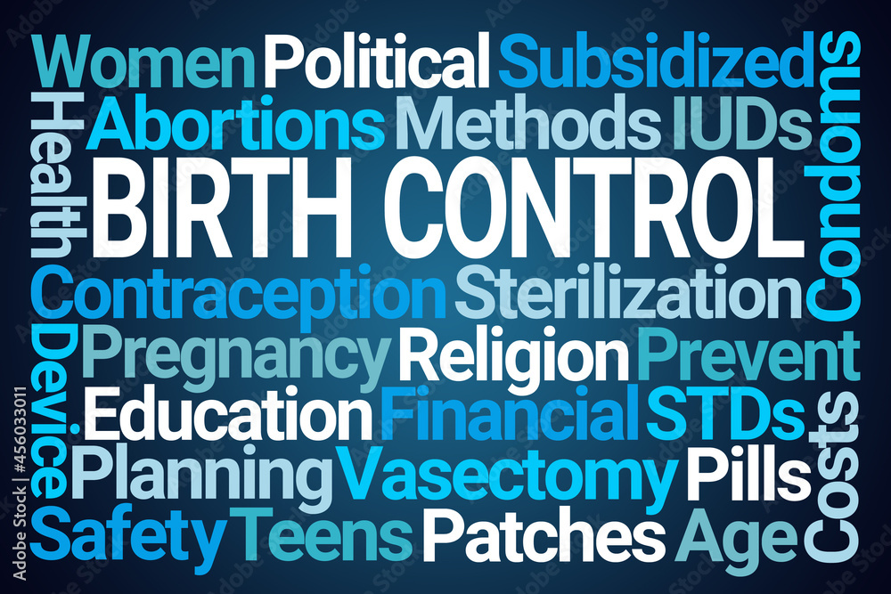 Birth Control Word Cloud on Blue Background