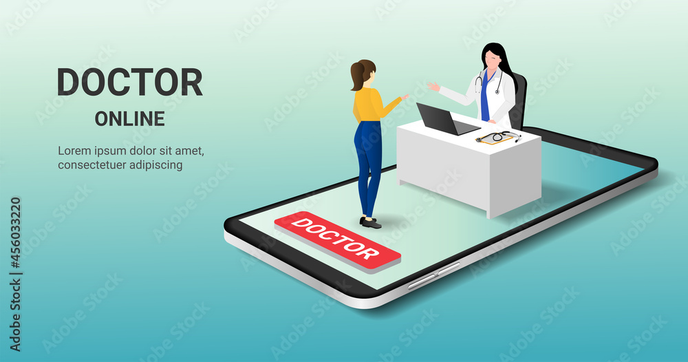 smartphone screen with female therapist and  patient. Online doctor, online medical consultation, tele medicine, Online healthcare and medical consultation. Digital health concept. 3D vector - obrazy, fototapety, plakaty 