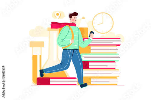 A student going to school Illustration concept. Flat illustration isolated on white background.