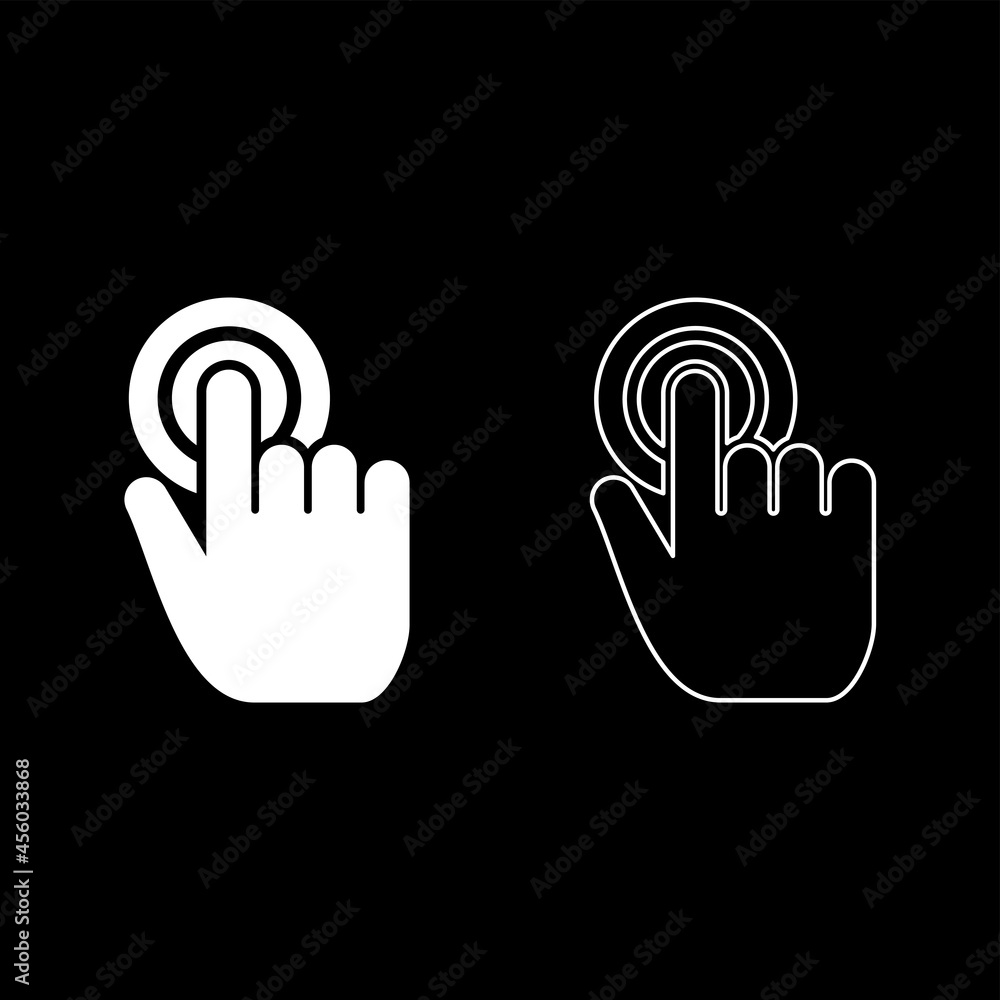 Click on button Hand cursor Touch screen icon white color vector illustration flat style image set Click on button Hand cursor Touch screen icon white color vector illustration flat style image set