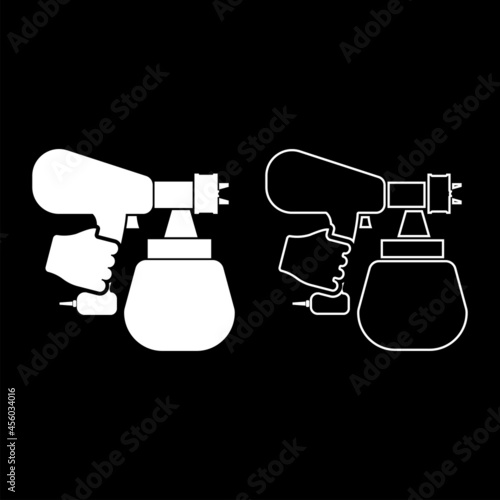 Spray gun holding in hand Sprayer using Arm use tool atomizer pulverizer icon white color vector illustration flat style image set