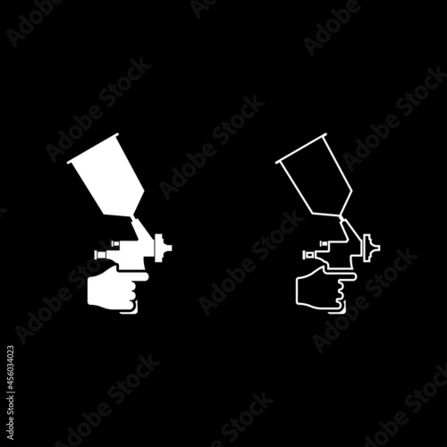 Spray gun holding in hand Sprayer using Arm use tool atomizer pulverizer icon white color vector illustration flat style image set