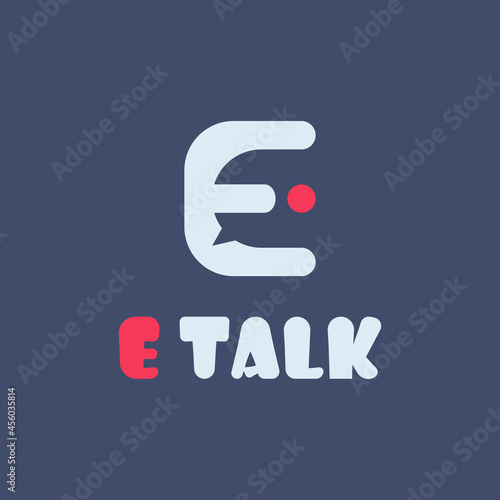 Initial Letter E Logo. White Speech Bubble Linear Rounded Style with Negative Space Chat Talk Icon isolated on Dark Background. Flat Vector Logo Design Template Element.