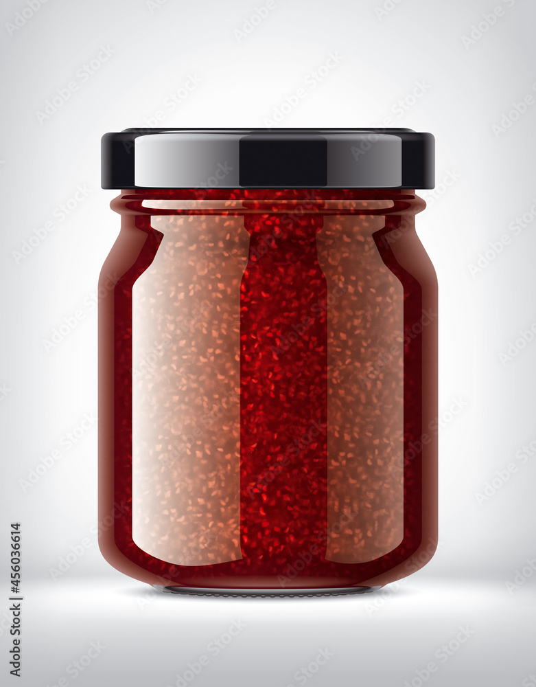 Glass Jar with Raspberry Jam on Background. Glass Jar with Raspberry Jam on Background.