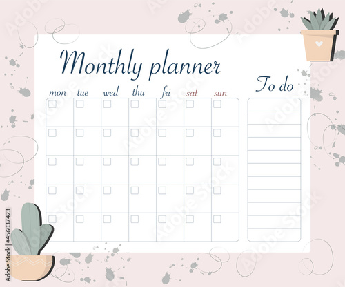 Vector monthly planner.