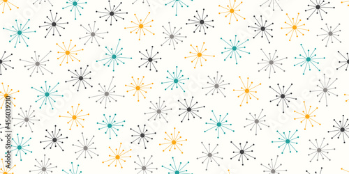 Seamless 50s Retro Pattern | Atomic Starbust Wallpaper | Mid Century Modern Repeating Background | 1950s Space Age Design