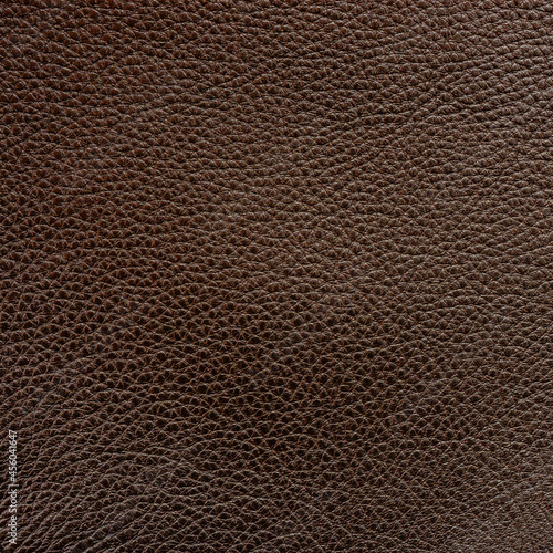 Texture of genuine leather close-up, dark brown color print. For background