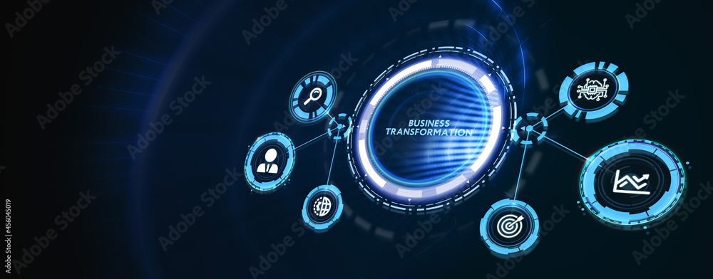 The concept of business, technology, the Internet and the network. virtual screen of the future and sees the inscription: Business transformation. 3d illustration The concept of business, technology, the Internet and the network. virtual screen of the future and sees the inscription: Business transformation. 3d illustration