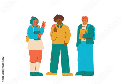 College students, multi-ethnic young people with textbooks.