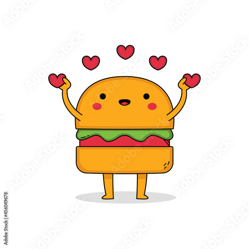 Cute burger cartoon character spreading love