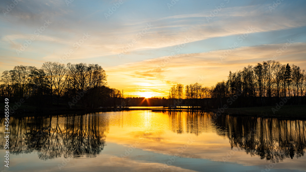 Sunset over the lake in Göinge, Skåne, Sweden Sunset over the lake in Göinge, Skåne, Sweden