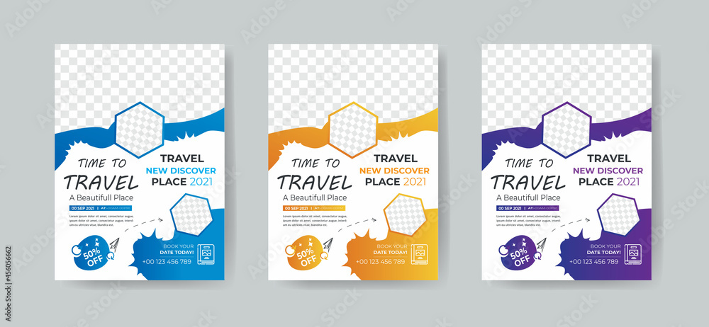 Travel Agency Flyer Layout  with 3 Colorful Accents and Grayscale Elements