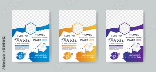 Travel Agency Flyer Layout  with 3 Colorful Accents and Grayscale Elements