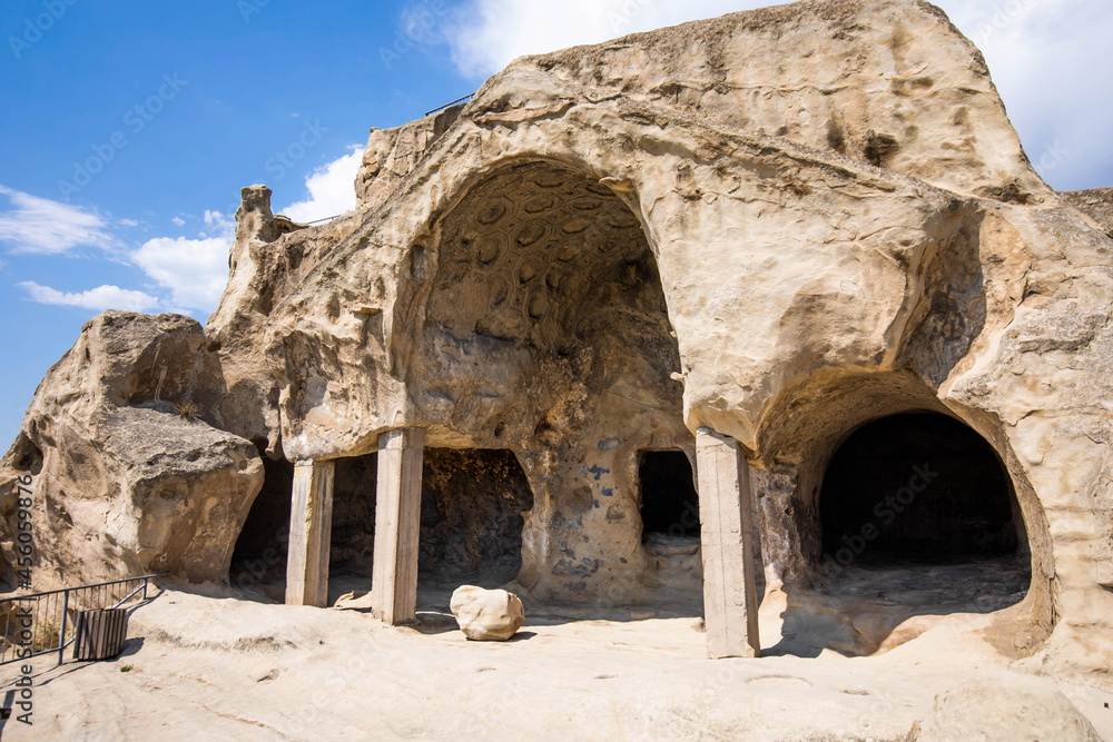 Ancient caves city build in rocks in Uplistsikhe Georgia