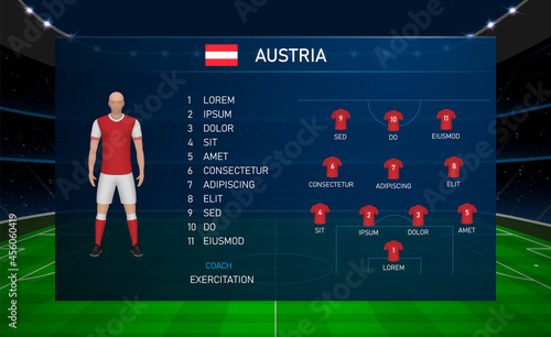 Football scoreboard broadcast graphic with squad soccer team Austria