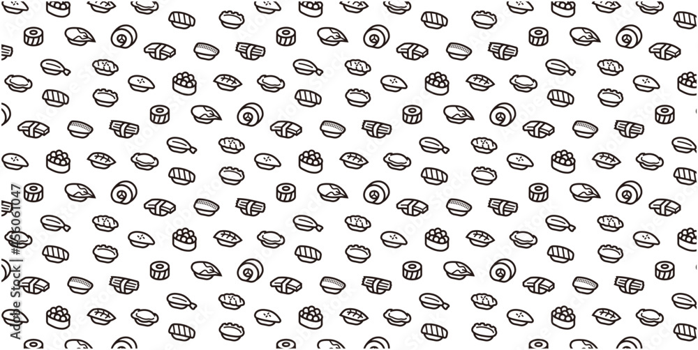 Sushi icon pattern background for website or wrapping paper (Monotone version)