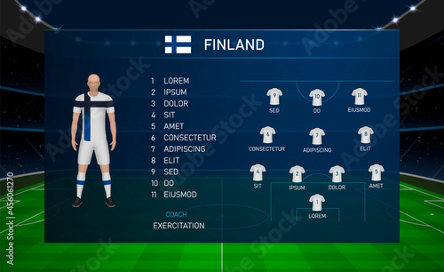 Football scoreboard broadcast graphic with squad soccer team Finland