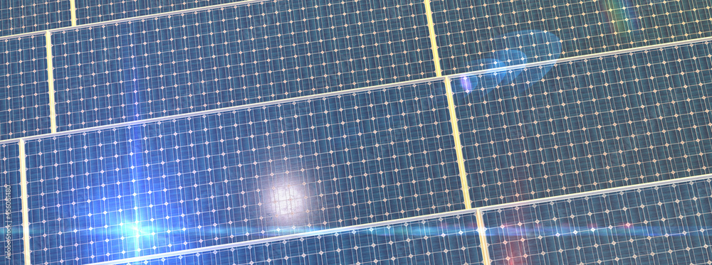 Rows array of solar panels or polycrystalline silicon solar cells in solar power plant using sunlight energy