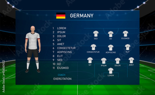 Football scoreboard broadcast graphic with squad soccer team Germany