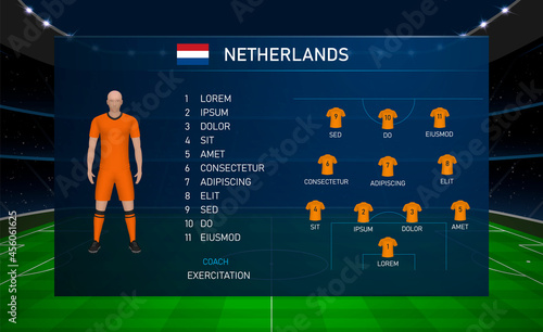 Football scoreboard broadcast graphic with squad soccer team Netherlands photo