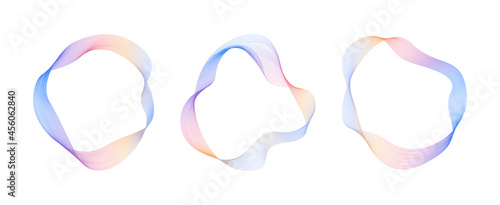 Abstract flowing wavy lines circle ring with rainbow gradient color. Digital round frequency track and voice equalizer. Vector blend design element