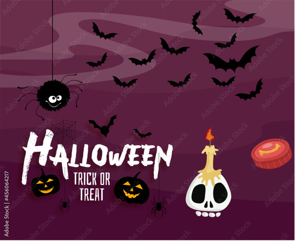 31 October Halloween Holiday Design Party Pumpkin Orange Spider And Bat Spooky Darkness
