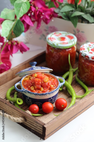 Homemade tomato sauce with pepper, local name (Menemen)