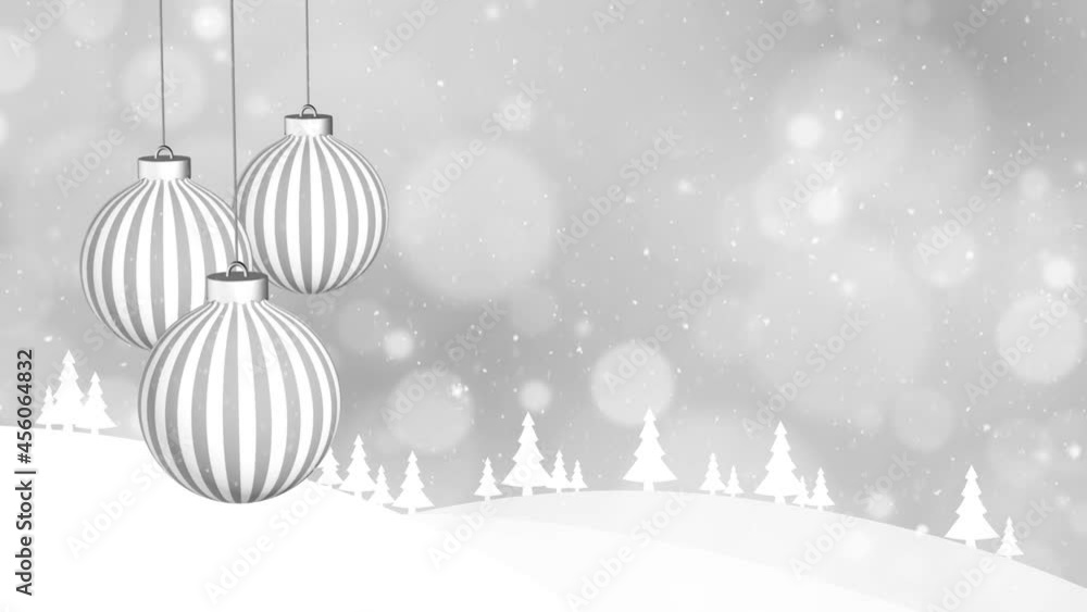 Beautiful christmas landscape with baubles ornaments. Christmas and New Year holiday greeting card animation background. Beautiful christmas landscape with baubles ornaments. Christmas and New Year holiday greeting card animation background.