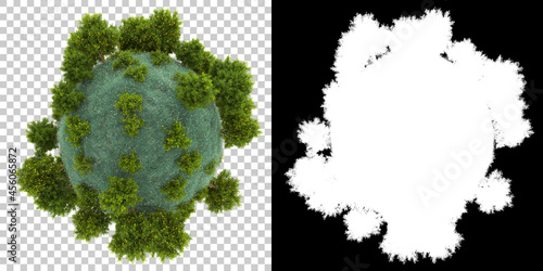 Micro planet with tropical forest isolated on background with mask. 3d rendering - illustration