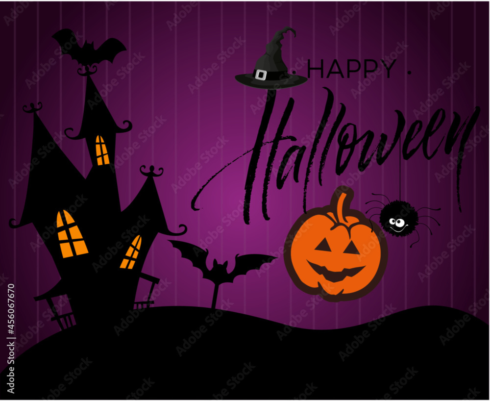 Abstract Halloween Background Vector Pumpkin Trick Or Treat with Spider castle