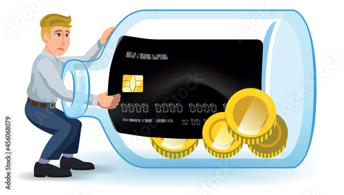 Financial problems, vector illustration on white background. Bankruptcy, economic crisis concept. Problems with investments, loans and debts. Person with broke credit card. Poor businessman with no mo