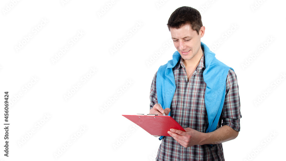 Funny handsome man with laptop. White background. Funny handsome man with laptop. White background.