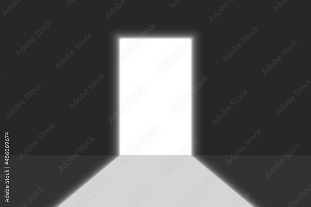 Open door light in a dark room. Bright doorway Open door light in a dark room. Bright doorway