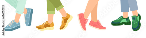 Feet in stylish sneakers, vector illustration