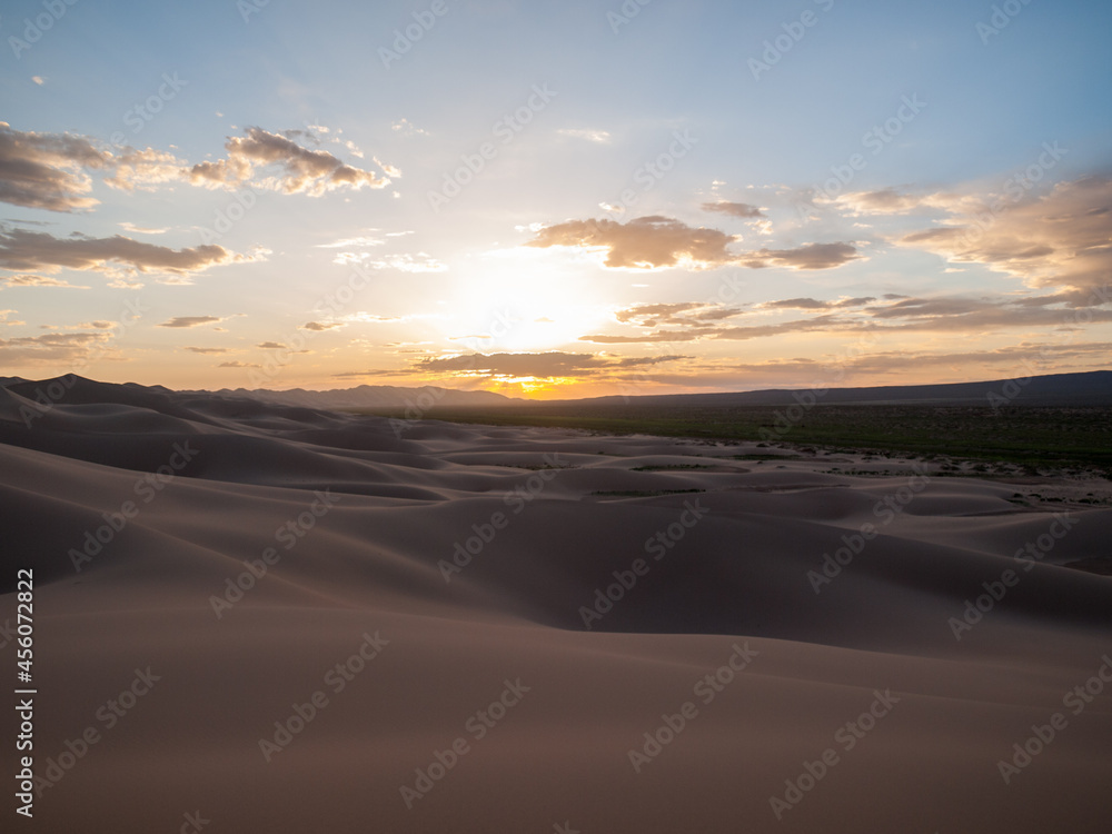 Sunset over Khongoryn Els sand dunes