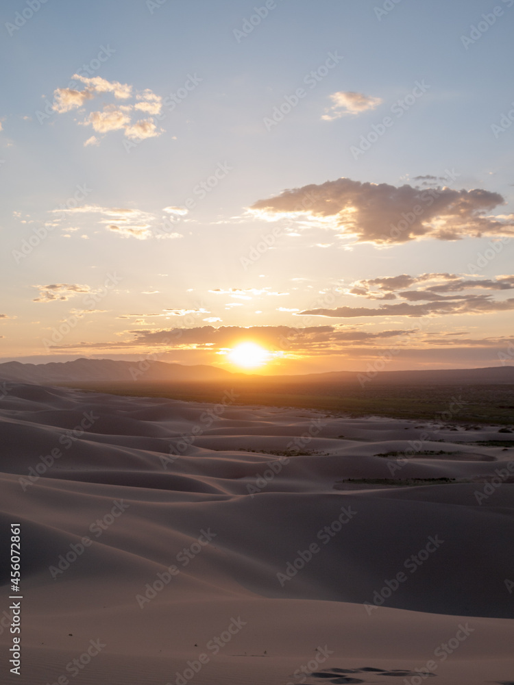 Sunset over Khongoryn Els sand dunes
