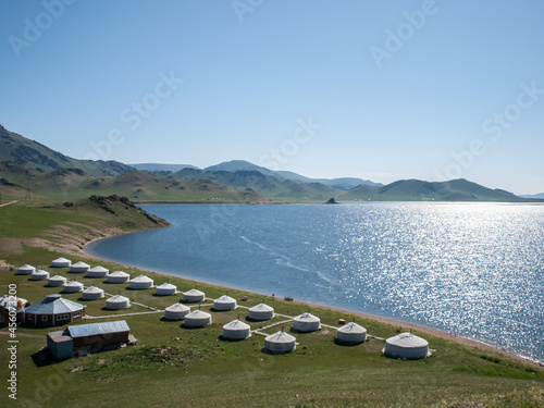 Maikhan Tolgoi Ger camp on the shore of Terkhiin Tsagaan Nuur or Great White Lake photo