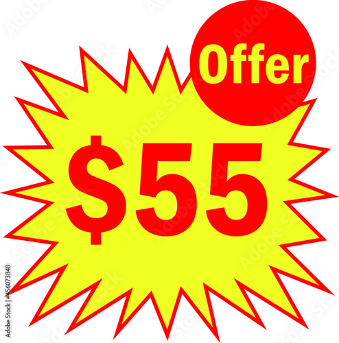 55 dollar - price symbol offer $55, $ ballot vector for offer and sale
